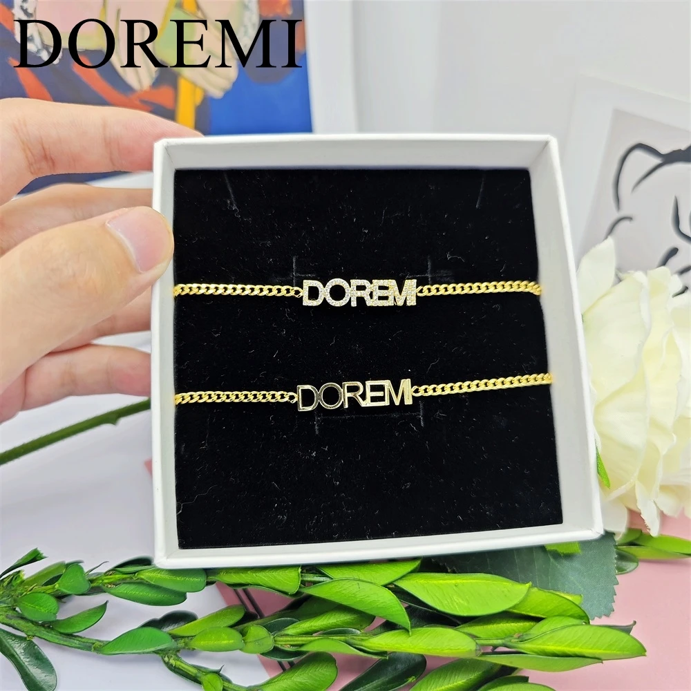 DOREMI 6MM Letter Zircon Name Bracelet Plain Letter Arched Customize Name Bracelet Fashion Women CZ Personalized Jewelry