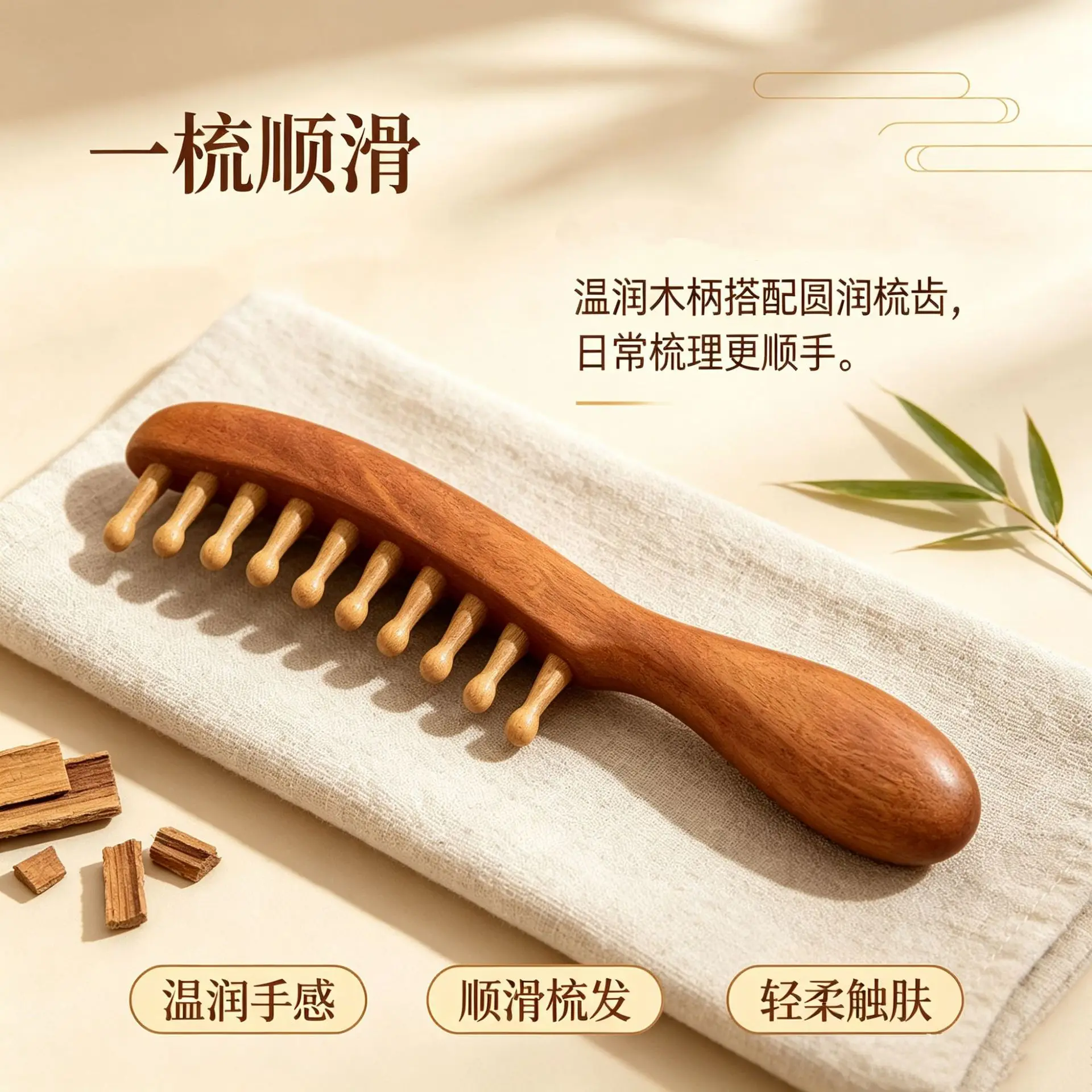Bamboo 10-tooth Massage Comb for Meridian Relaxation, Scalp Therapy, Wellness Gua Sha, Wide-tooth Comb