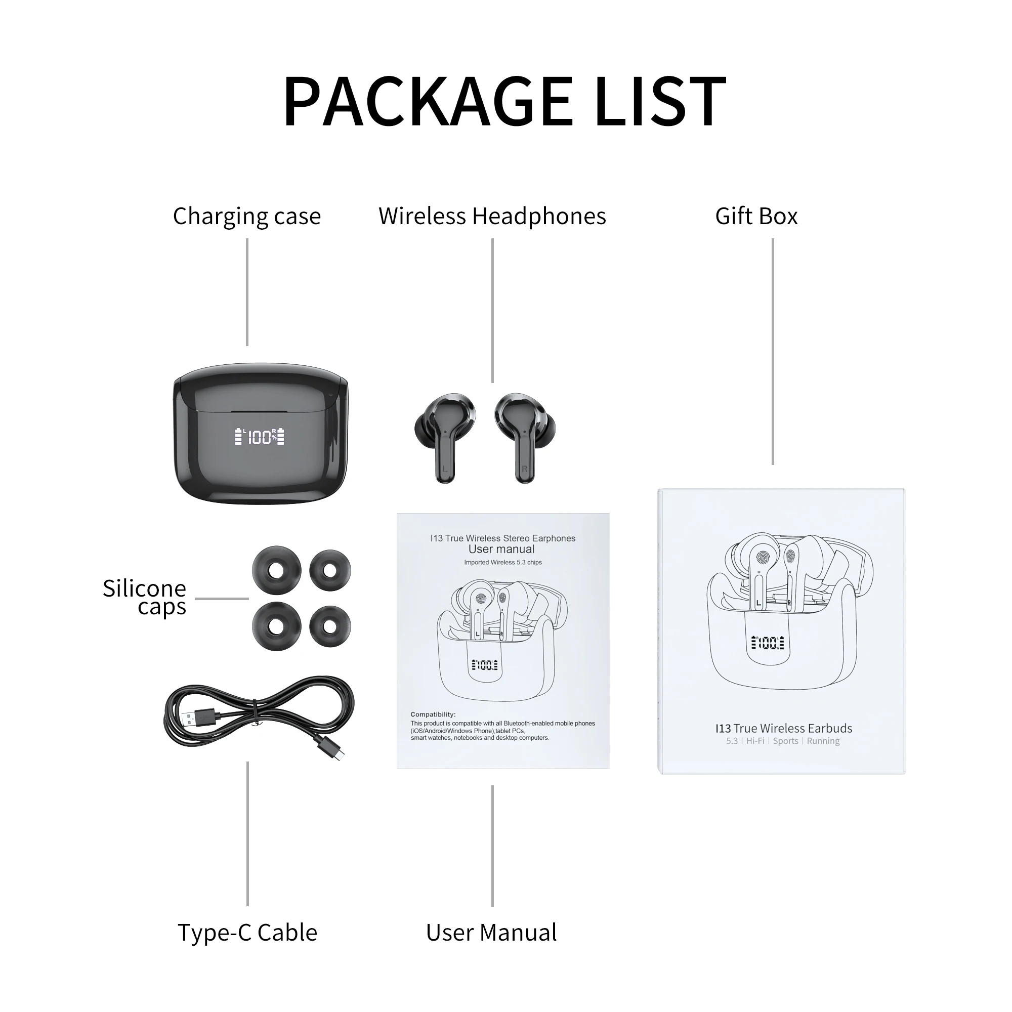 2025 B-BLAST i13 سماعات شاشة ديجيتال 8 ساعات ENC سماعات TWS إلغاء الضوضاء سماعة أذن لاسلكية حقيقية مع ميكروفونات