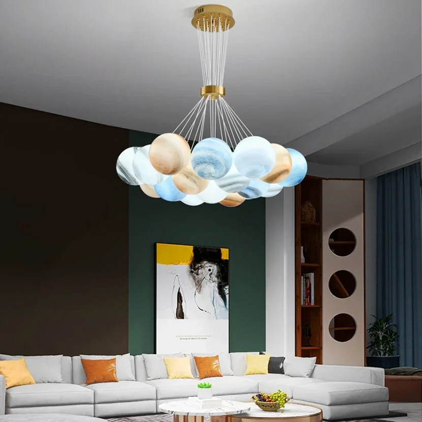 

Planet Lights Bulb Bubble Ball Chandelier Glass Marble French Luxury Bedroom Fixture Magic Bean Cloud Moon Living Room Main Lamp