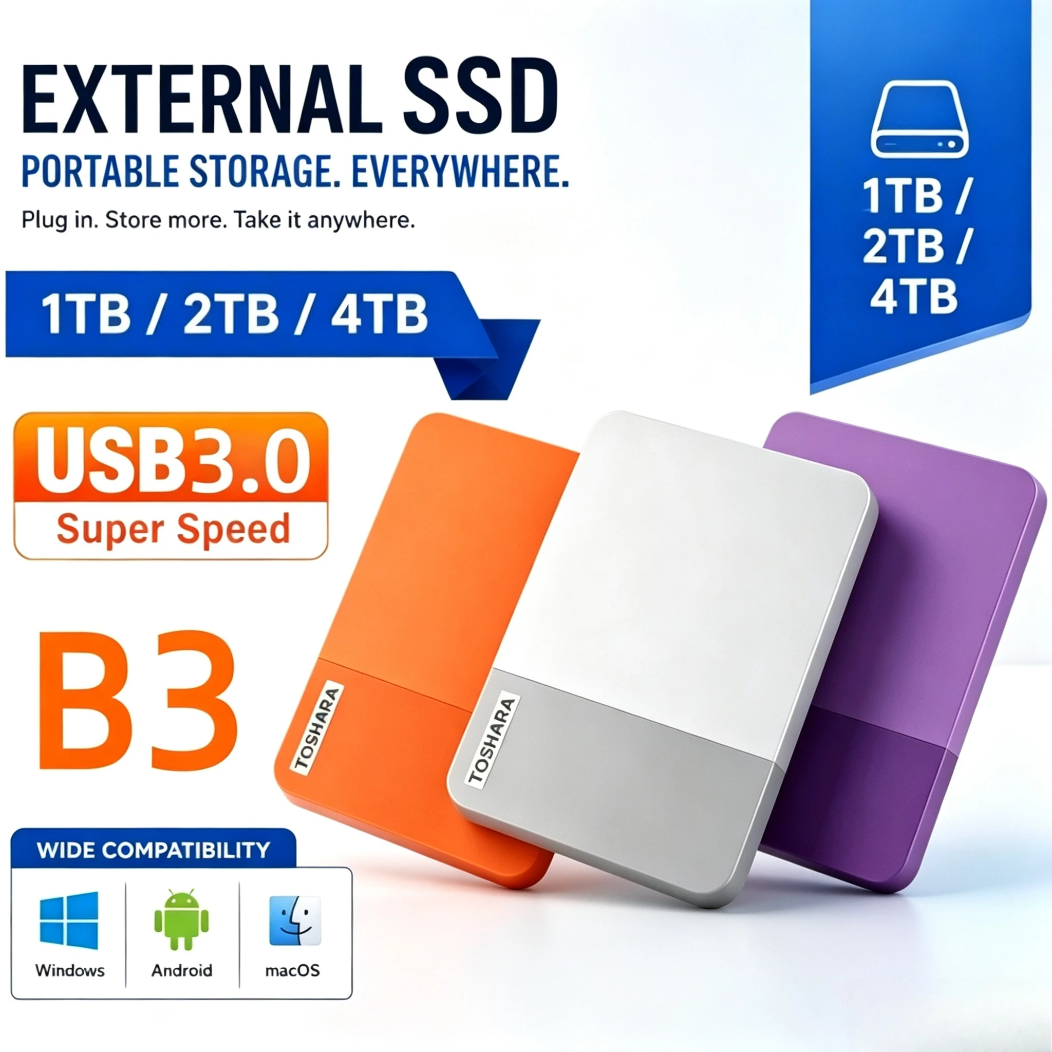 Multi-color selection Portable 4TB External Hard Drive High Speed Disk For Laptop Desktop Mac Android Phone Mobile Data Backup