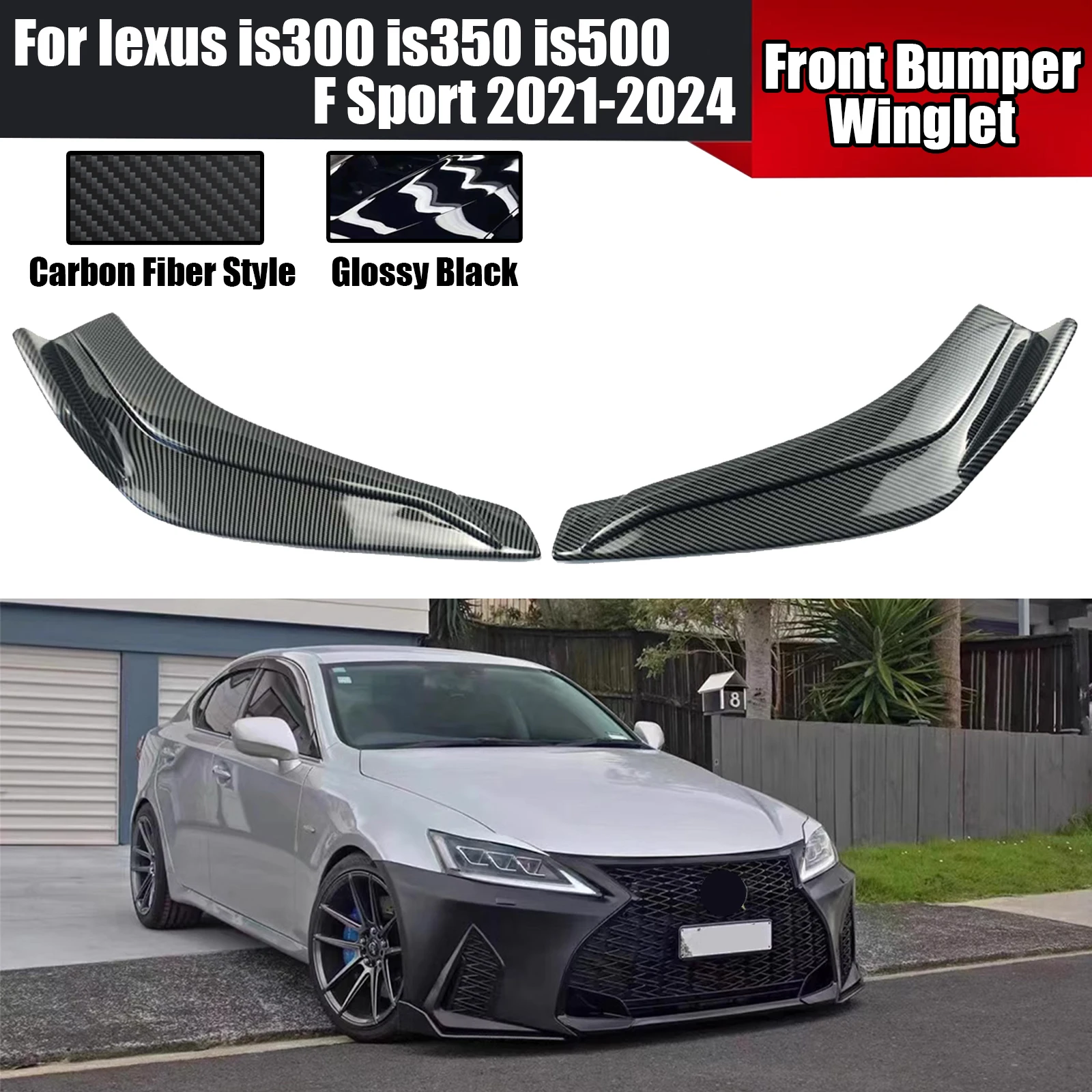 

2PCS Car Front Bumper Splitter Spoiler Side Winglet Corner For Lexus is300 is350 is500 F Sport 2021-2024 Carbon Fiber Style