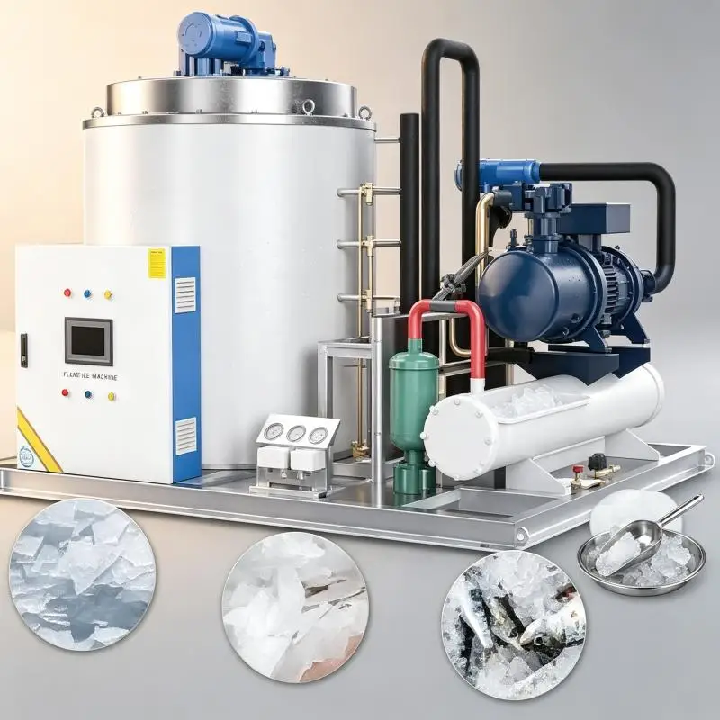 Commercial Flake Ice Maker Stainless Steel Automatic Ice Machine Fast Production Cooling Equipment for Seafood Storage