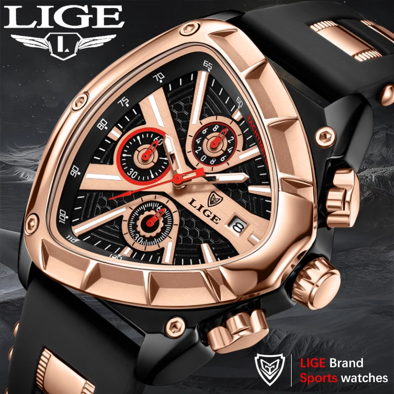 

Reloj Hombre LIGE Watches For Men Silicone Calendar Quartz Wristwatch Man Waterproof Luminous Irregular Chronograph Mens Watch