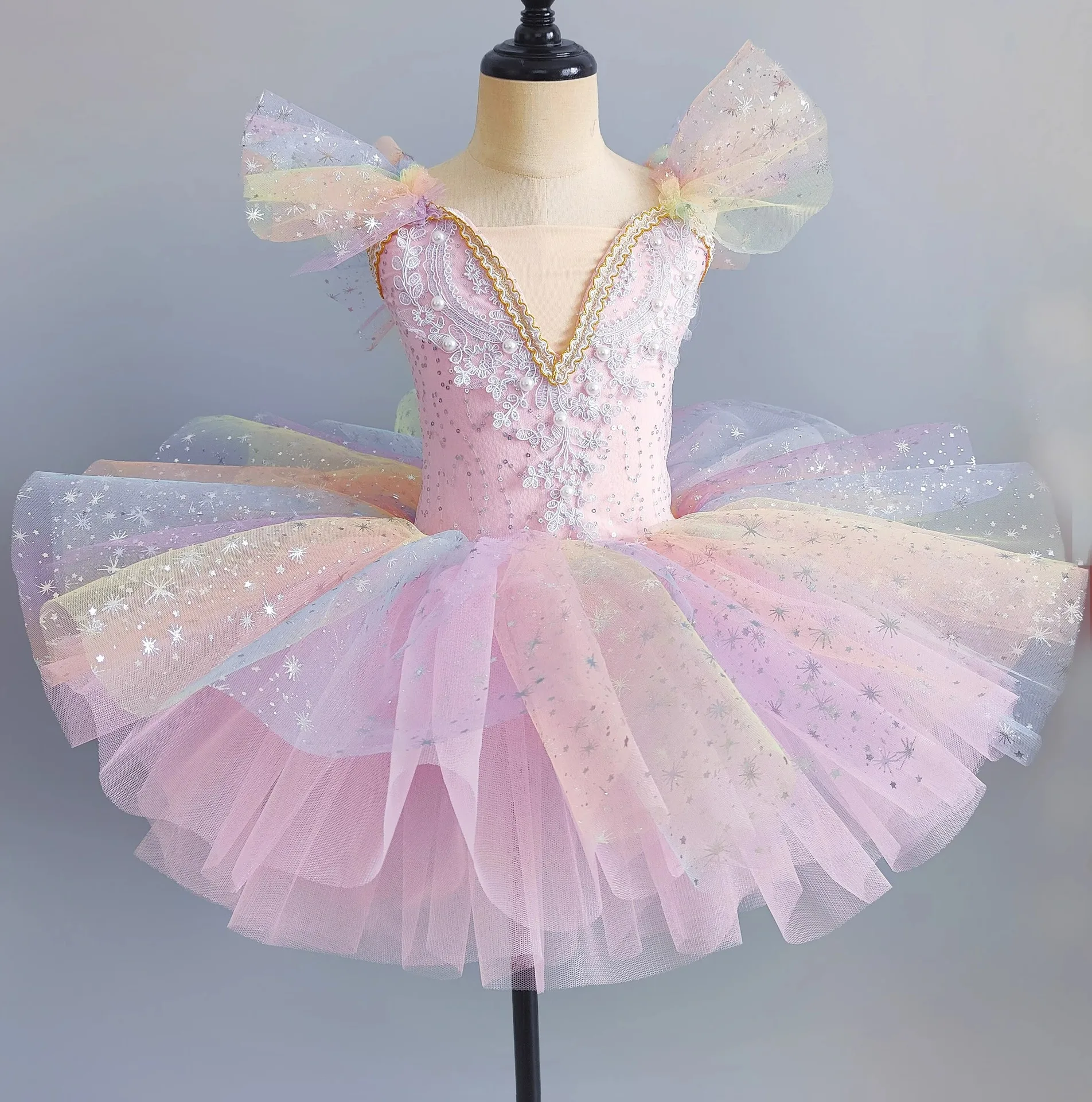 子供服ステージ衣装パフォーマンスプリンセス妖精子供服レオタード女の子用ドレスバレエチュチュダンスウェアパーティー