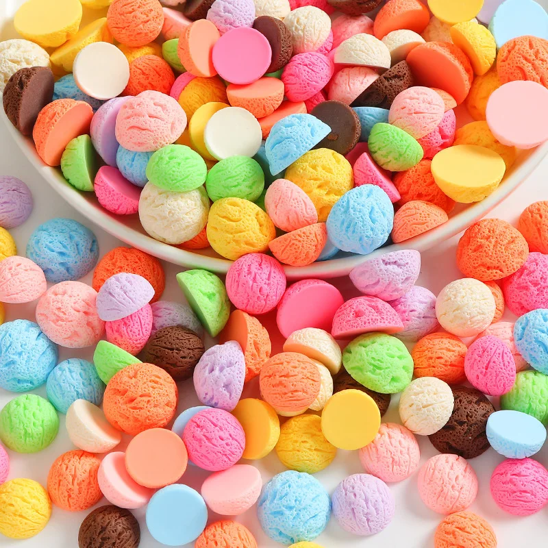 100pcs Kawaii Ice Cream Ball Flat Back Resin Cabochon DIY Resin Craft Decoration Miniature Fake Food for Phone Accessories