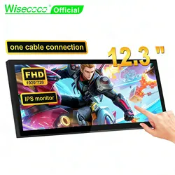 Wisecoco 12.3 Inch Portable Monitor Touch Screen Stretch Bar 1920x720 PC Secondary Display IPS Type C For Raspberry Pi Laptop