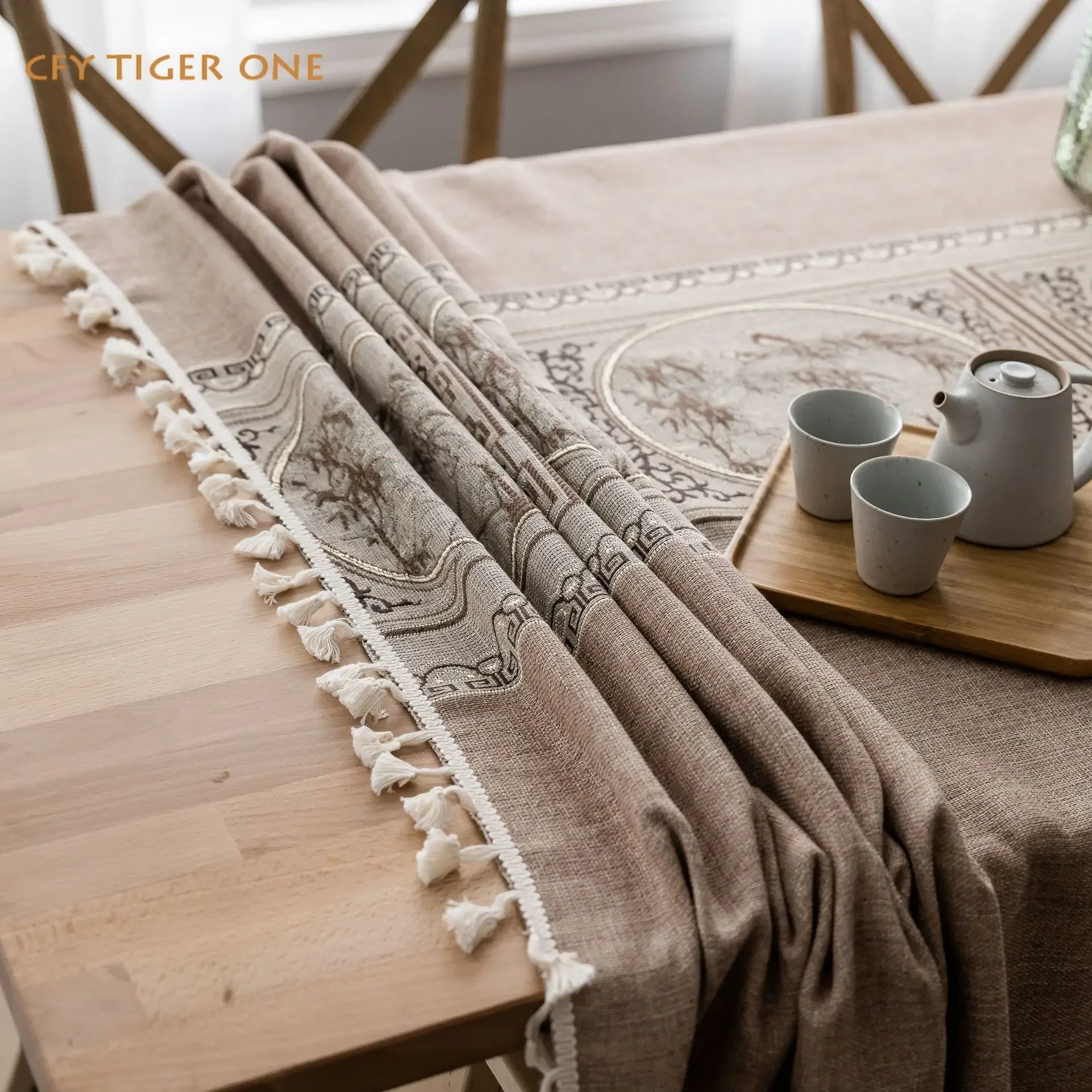 

Cotton Linen Pastoral Style Antifouling Rectangular Tablecloth Washable and Oil Resistant Coffee Table Mat Table Cover