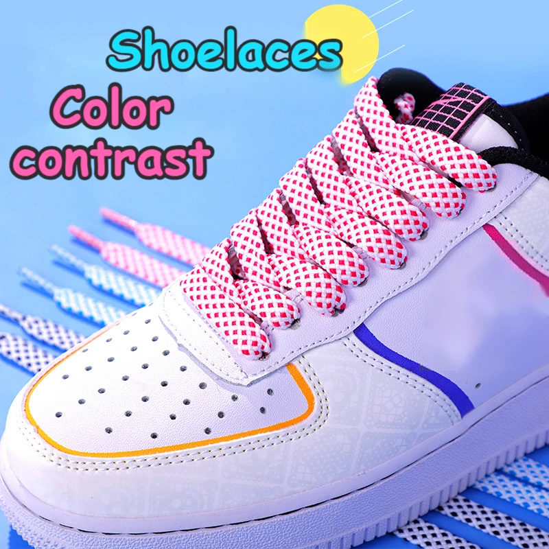 Flat Shoelace Women's Ins Small White Shoes Contrast Color Matching  Laces Rope Flat Personality AF1 Men's Sports 100/120/140CM