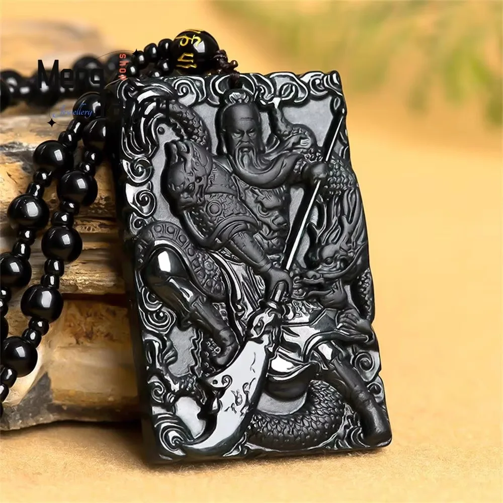 

High-grade Natural A-goods Jadeite Ink Jade Wu Shen Guan Gong Pendant Exquisite Handicraft Amulets Fashion Jewelry Holiday Gift