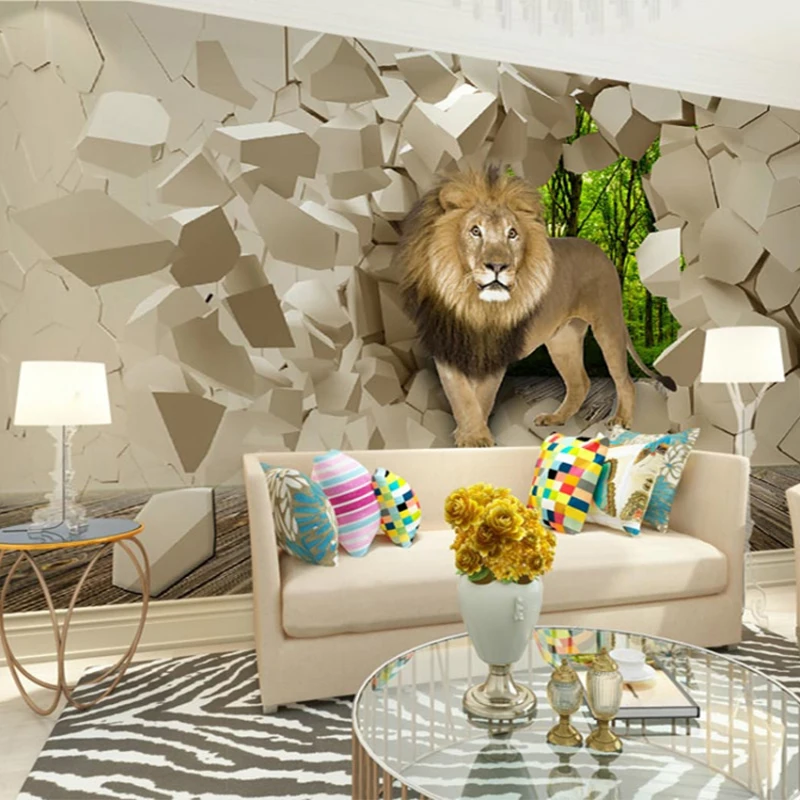Custom 3D Stereo Lion Animal Mural Cartoon Photo Wallpaper for Living Room TV Background Home Decor Wall Covering Backdrop image 2