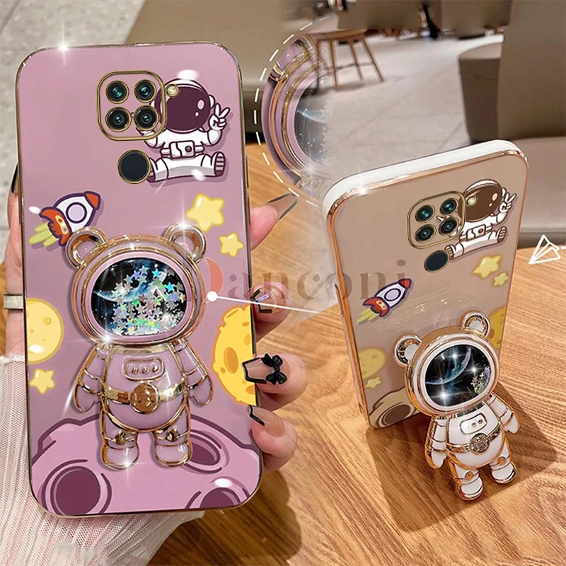 Cheering astronauts Plating Phone Holder Case For Xiaomi Redmi Note 9 9S 10 10 Pro 9Pro 9T 8 8 Pro 10S 7 7 Pro 8T 7S Cover