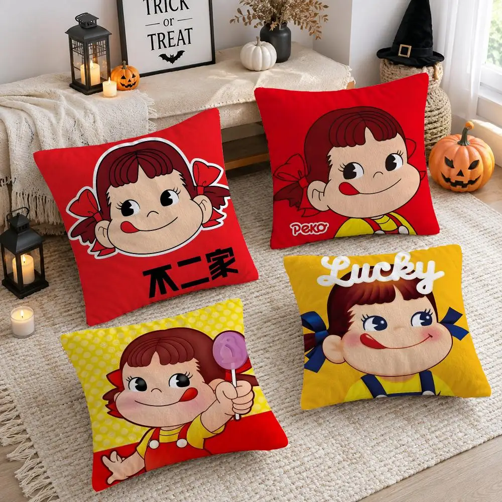 Cute Girl F-Fujiyas Logo Cushion Cover Plush Decorative Pillow Case With Hidden Zipper Cutecore Room Decor For Home