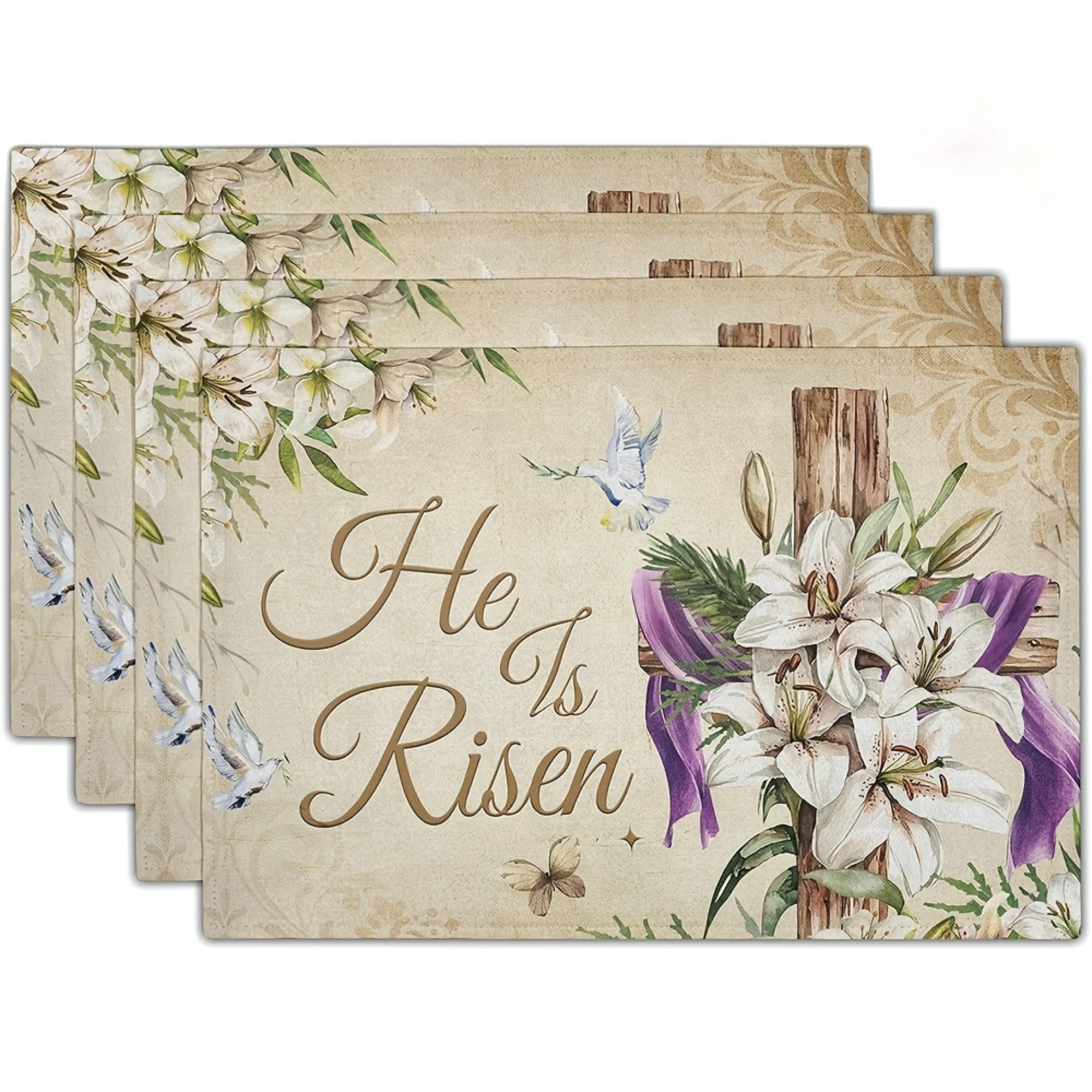 Watercolor Christmas Holly Berry Leaf Print Rectangular Placemats Farmhouse Holiday Dining Table Decor Table Mats 4/6/8PCS