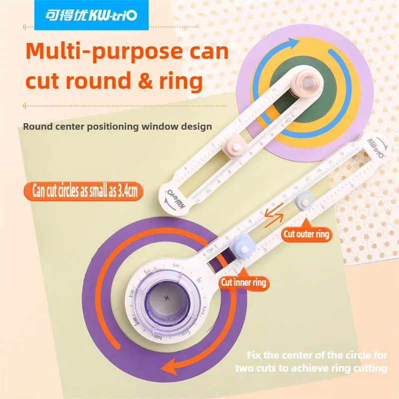 KW-TRIO 360 Adjustable Paper Circle Cutter Round Cutting Knife DIY Compass Cutter Tools For Card Paper Office School Stationery