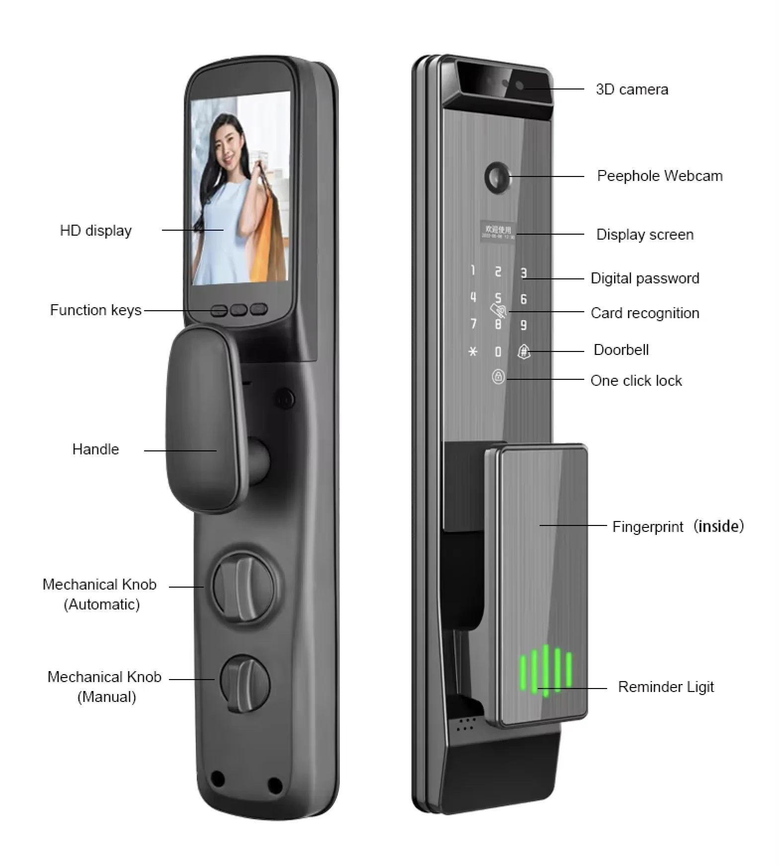 3D face fingerprint smart door lock WiFi graffiti biometric fingerprint automatic digital password keyless entry wooden door loc