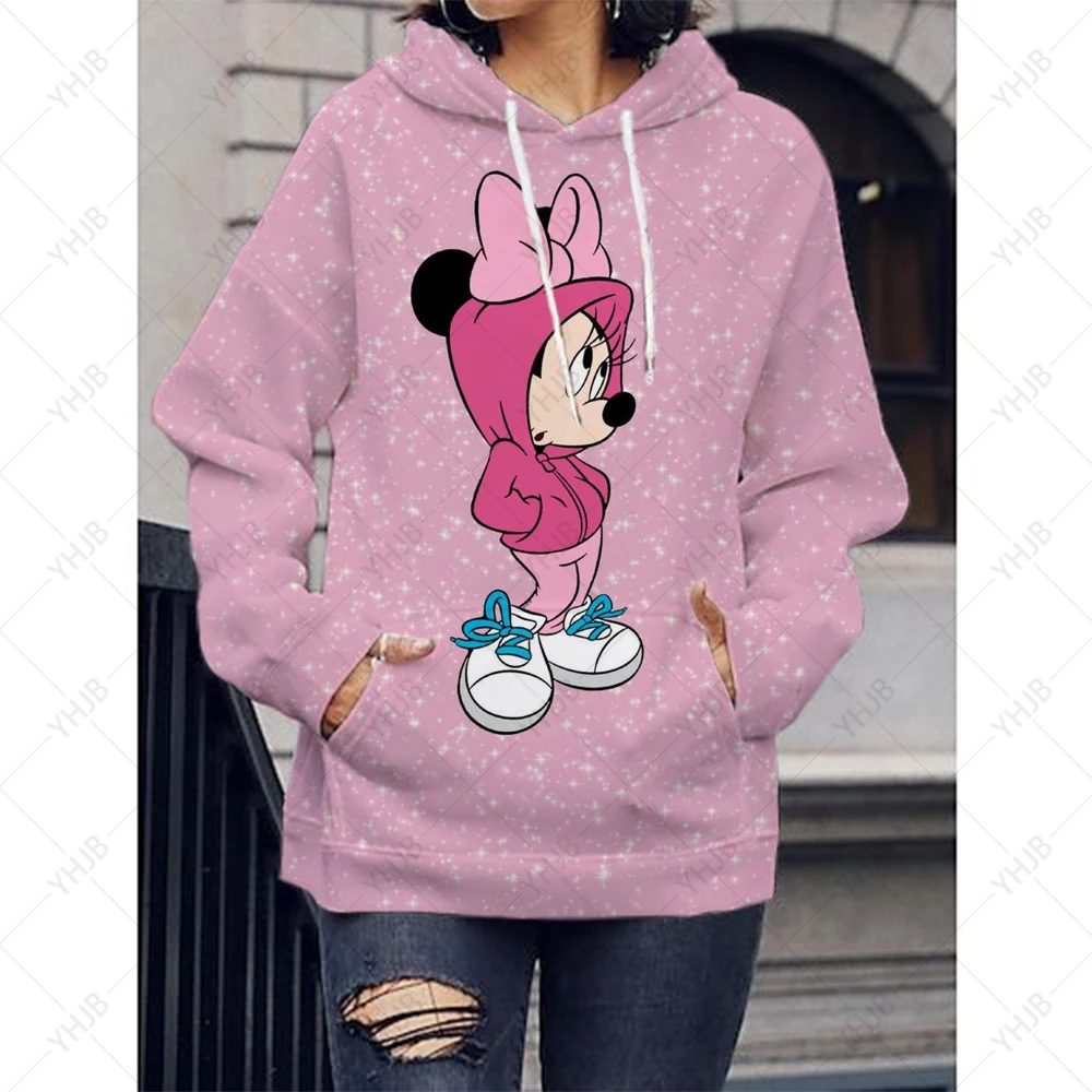 Disney Frauen Hoodies Minnie Mickey Mouse Hoodies Cartoon Tops Langarm Taschen Long Sleeve Sweatshirts Mode Mit Kapuze Frauen