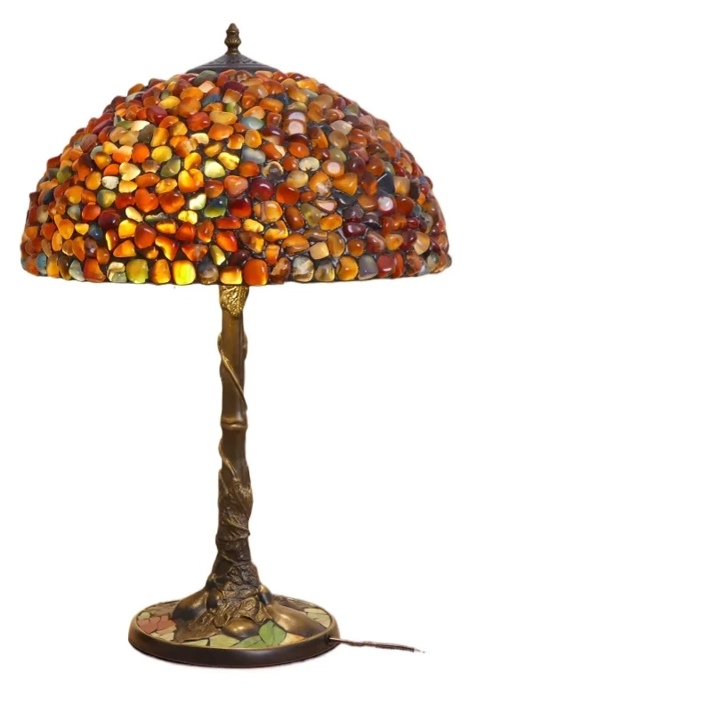 16-inch wide lampshade for living room, study, bedroom, bedside with vintage colorful stone granule decorative desk lamp