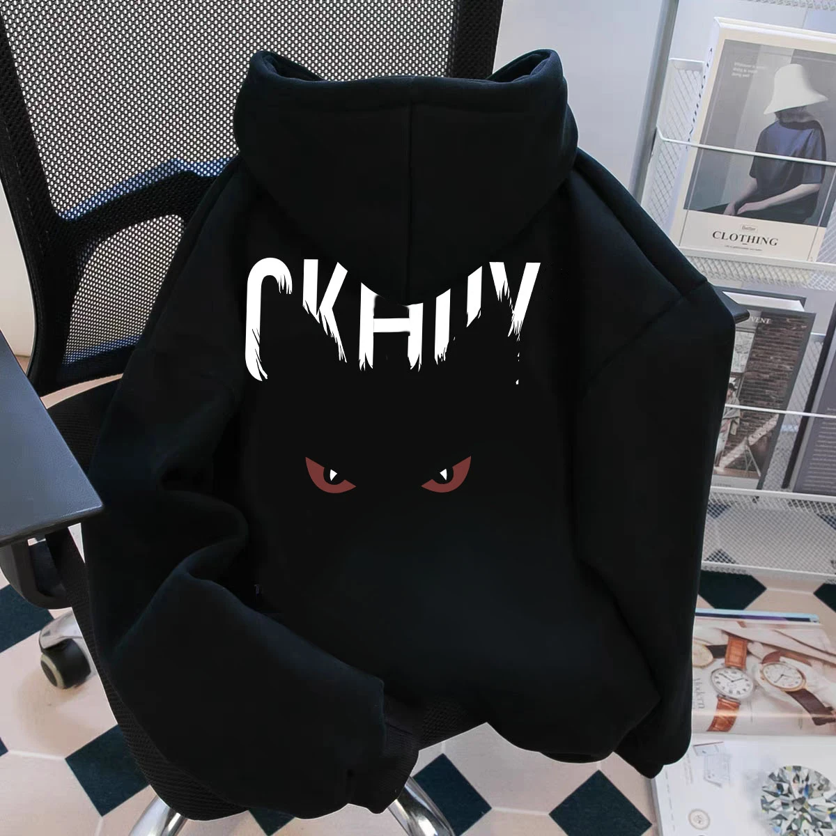 

Thickened Fleece Hoodie Sweatshirt Unisex Trendy High Street Eye Print Hooded Jacket Women's Style Autumn Fashion Streetwear