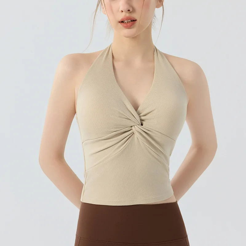 Shock-Absorbing Sports Bra with Beautiful Back Suspender Pilates Training Vest Top Sexy Gathering Chest Cushion Outerwear
