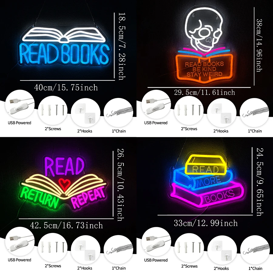 Read Books Be Kind Stay Weird Neon Sign For Wall Decor,Light Up Sign For Bedroom,Bookstore,Reading Room,Library,Study Room Decor