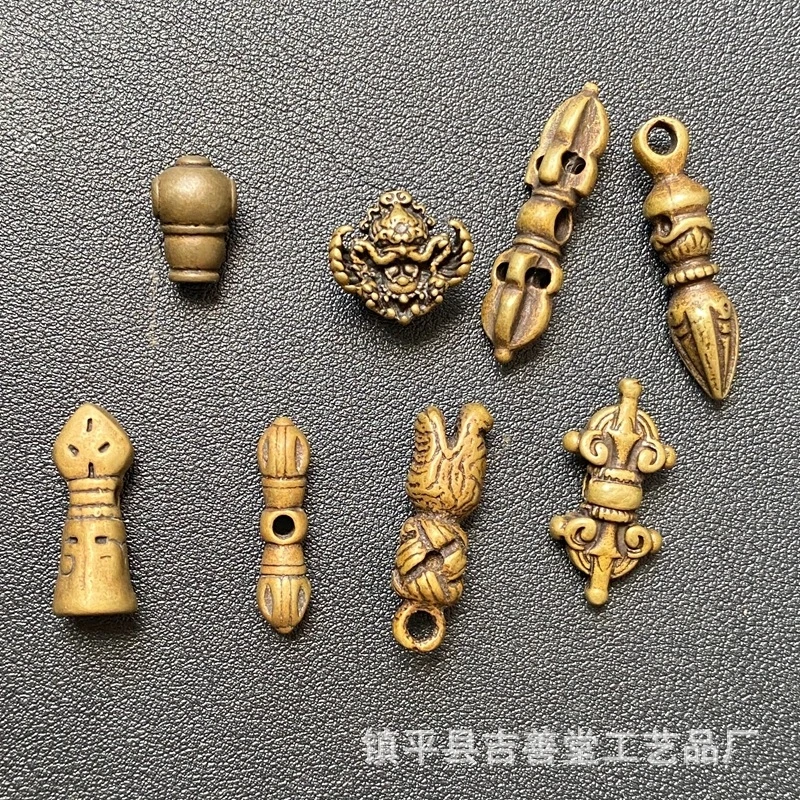 Tibetan-style , three-way Buddha head bracelet accessory, Vajra pendant, vintage mini necklace charm, copper jewel