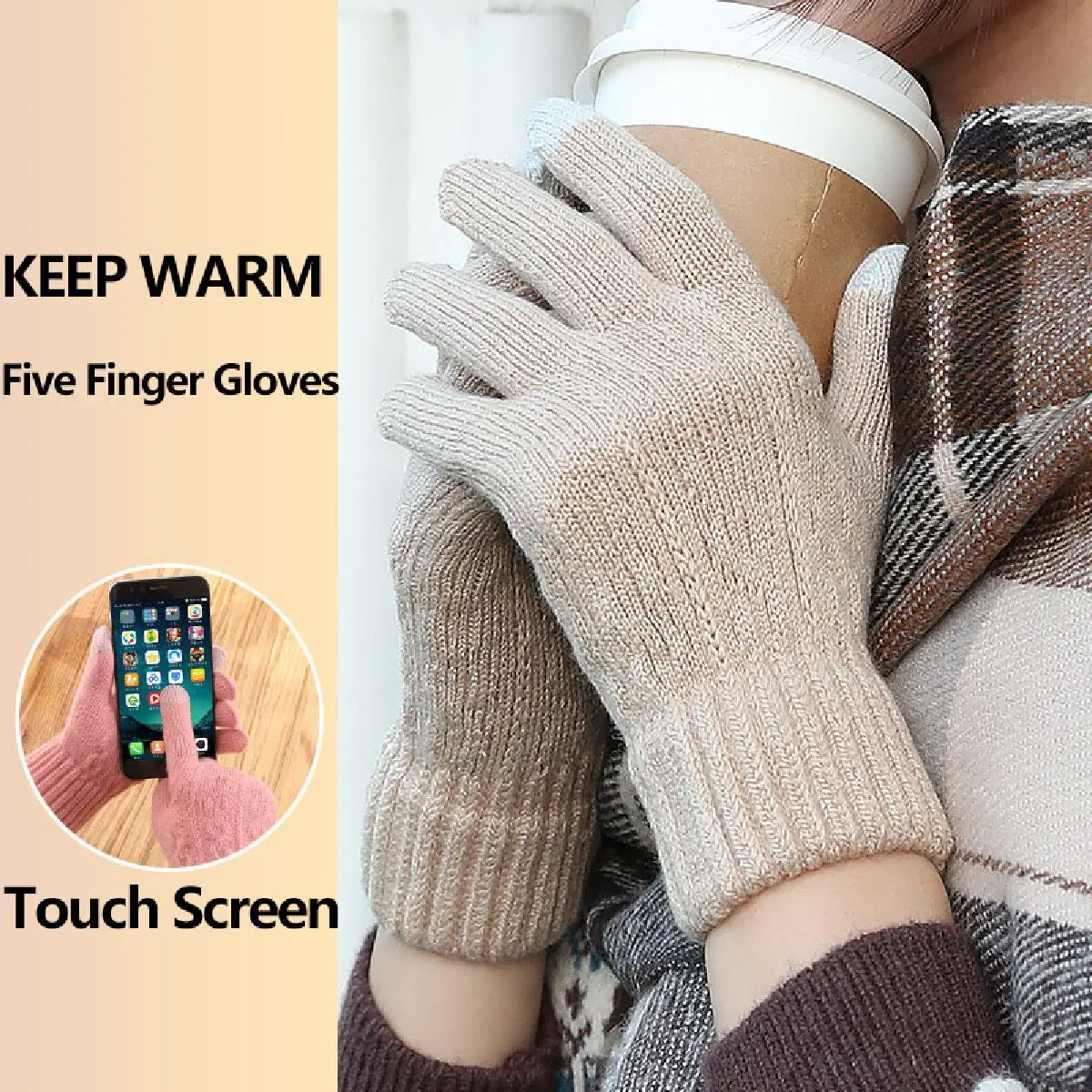 

New Men's Warm Full Finger Gloves Winter Touchscreen Plus Fleece Gloves Woman Thickening Wool Knitted Cycling Driving Gloves