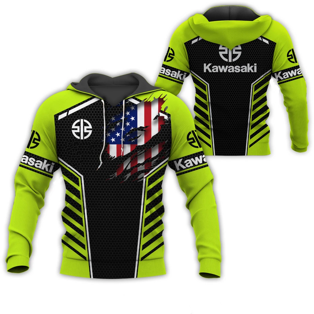 2024 New spring and autumn 3D print Kawasaki Ninja Motorcycle Riding Off-Road Pullover Extreme Sports Adventure Unisex Hoodie image 5