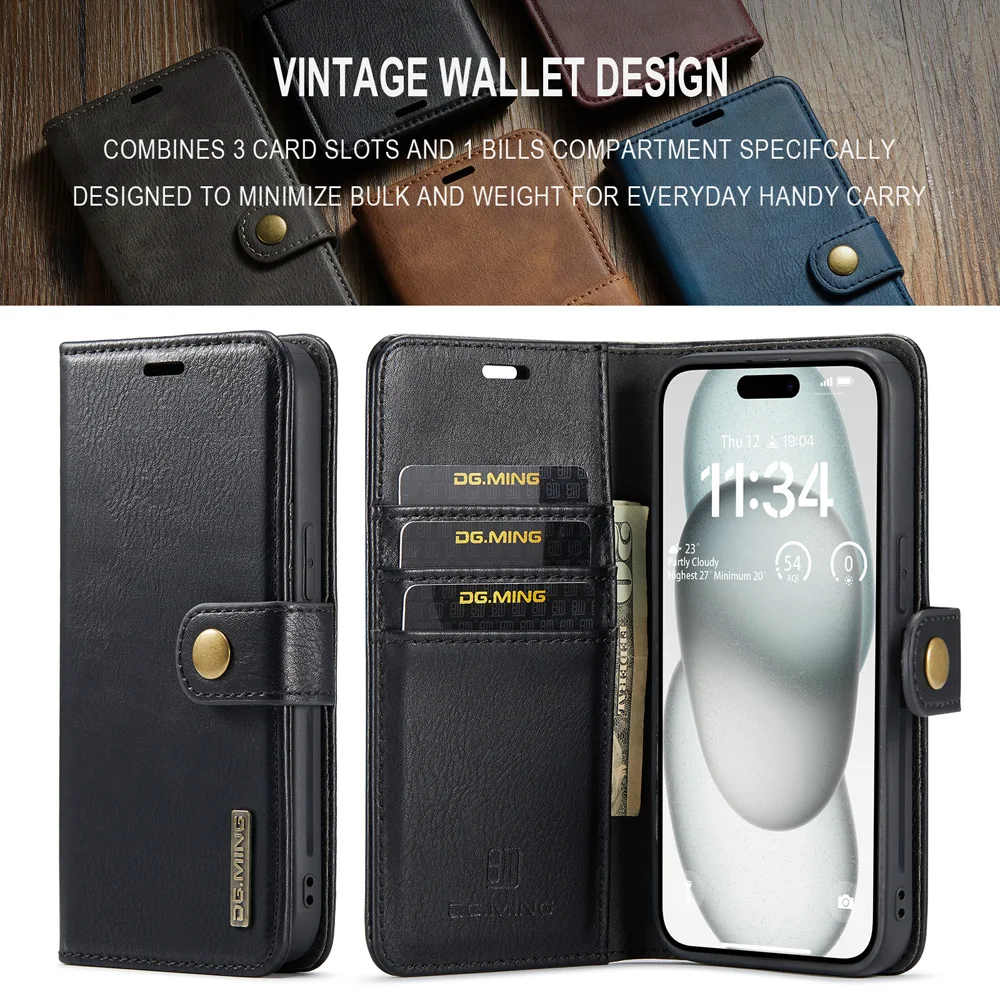 2 in 1 Magnetic Detachable Flip Leather Wallet Phone Case for IPhone 15 14 13 12 11 Pro Max Plus XS XR X Card Holder Cover Coque