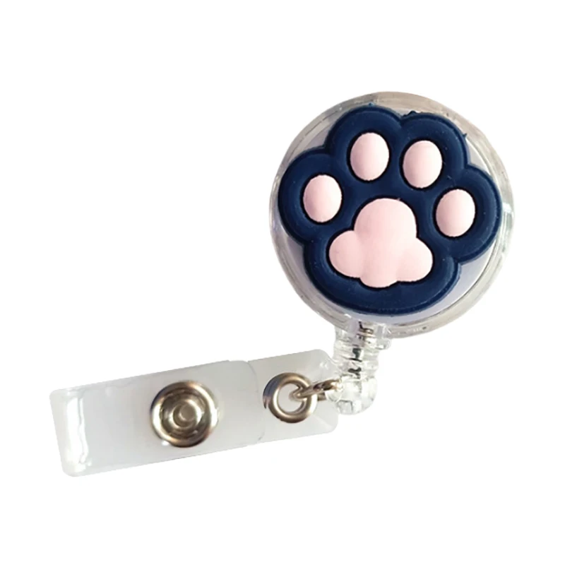 High Quality Silicone Retractable Nurse Badge Reel Cute Cat Paw Name Tag ID Card Holder Keychains Lanyard Reel Clip Accessory