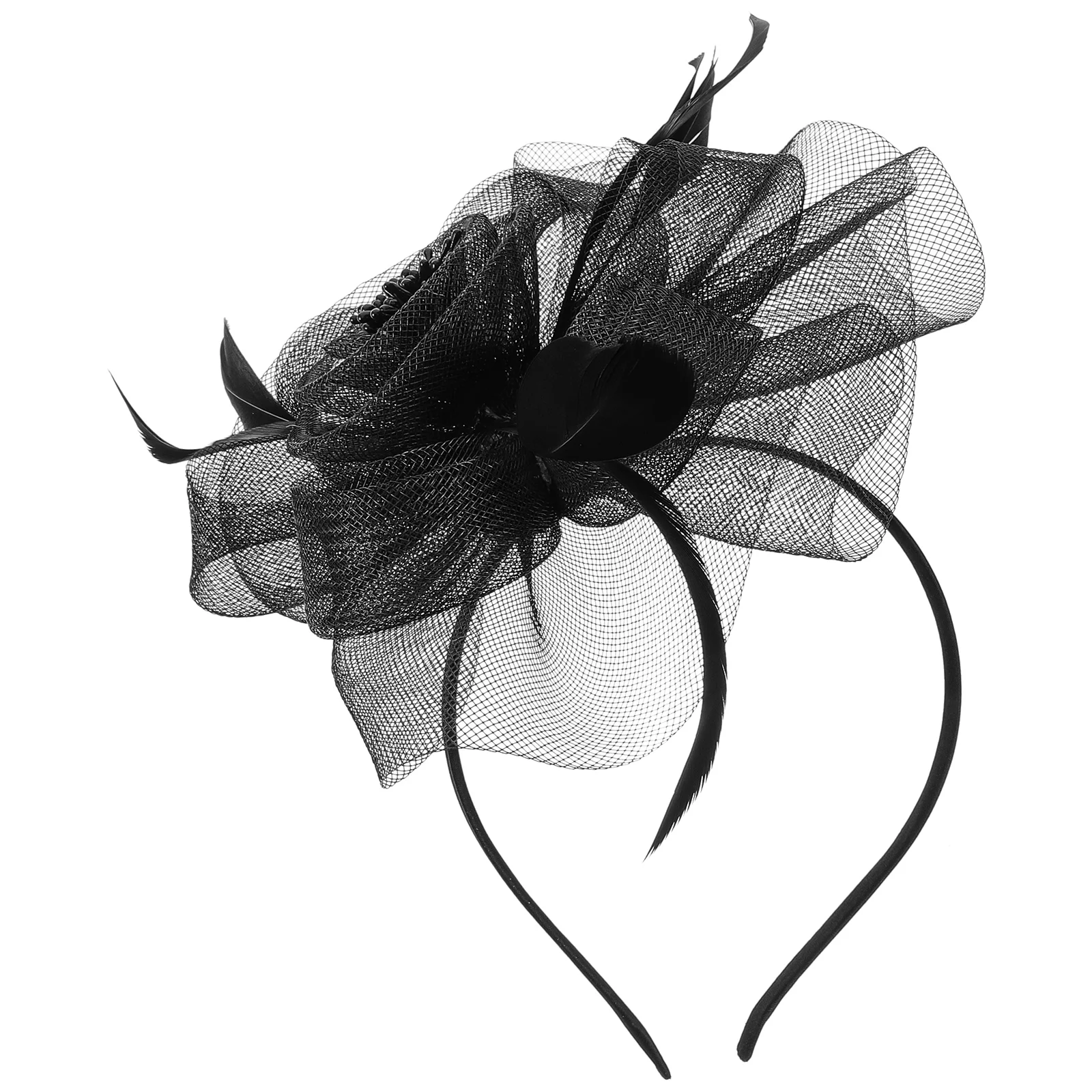 

Mesh Flowers Stamens Black Wedding Hair Accessories Bridal Headdress Women Fascinator Headb Tea Party Banquet Bride Hairstyle