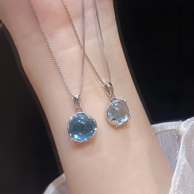 Kiss Jewelry 2024 Elegant Transparent Blue Rhinestone INS Pendant Necklace Collar for Women Korean Fashion Sweet Ball Necklace