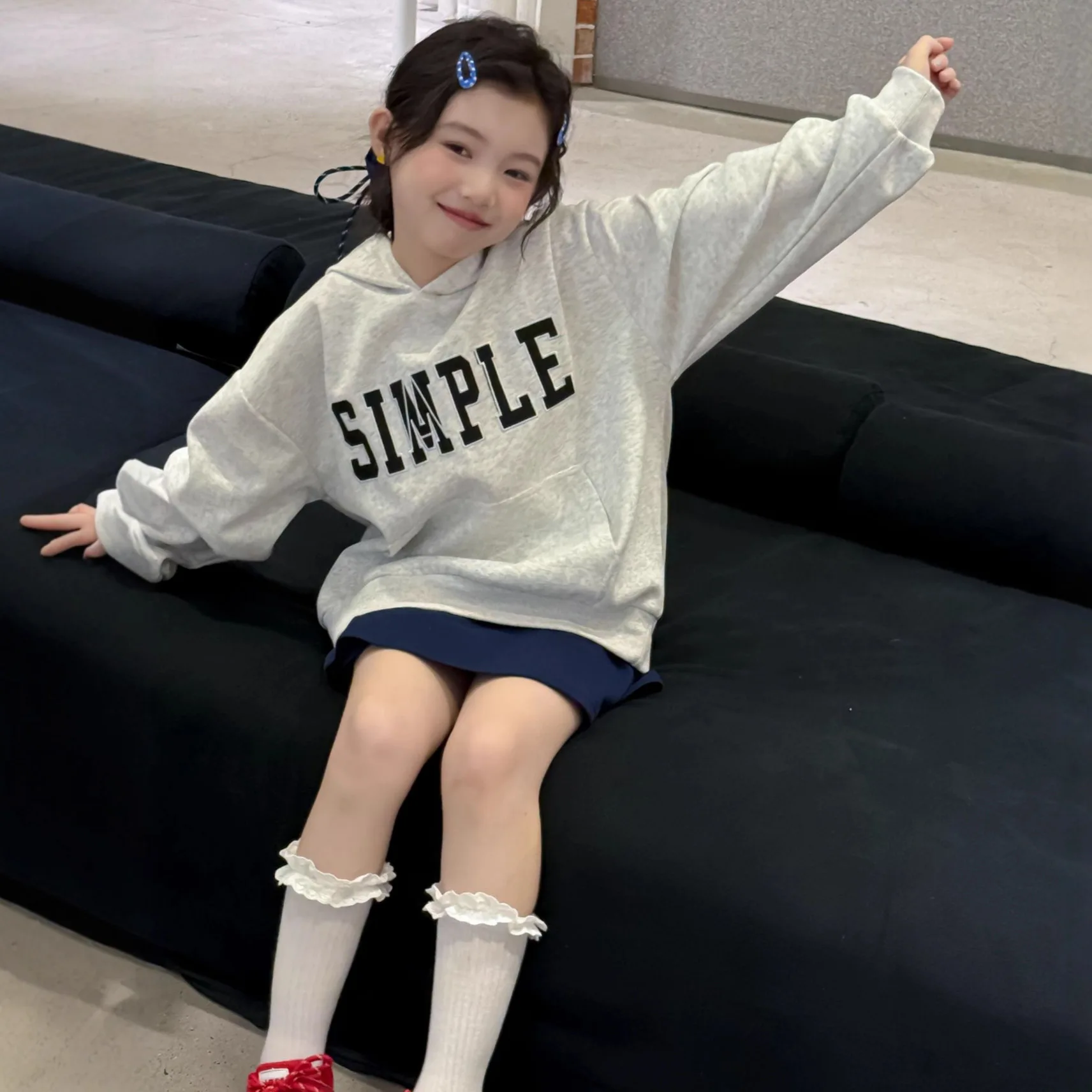 Girls Set 2025 Autumn Korean Version Letter Embroidered Hooded Sweatshirt Pleated Skirt Set Two-piece Set Fashionable Daily