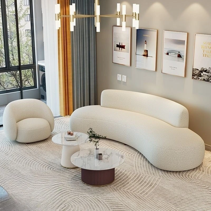 Cream Wind Clothing Store High Value Lamb Fleece Curved Sofa Home Small Apartment Living Room Office Reception Negotiation
