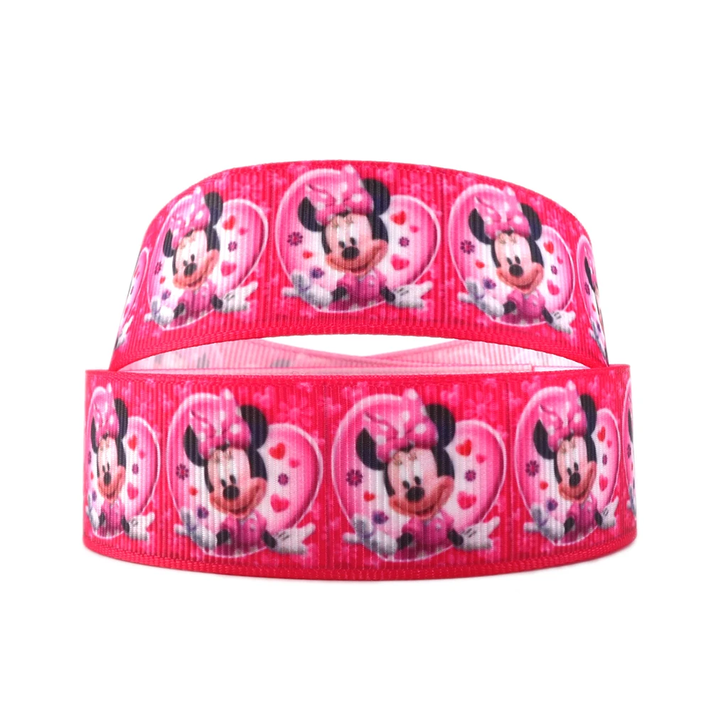 Disney 5 Yards Multi Size Mickey Minnie Mouse Printed Grosgrain Ribbon For Hairbow DIY Craft Supplies Cartoon Ribbons