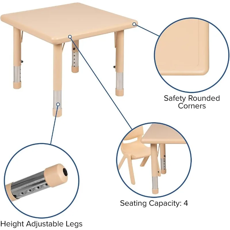 24-дюймовый квадратный стол из натурального пластика с регулируемой высотой и 4 стульями