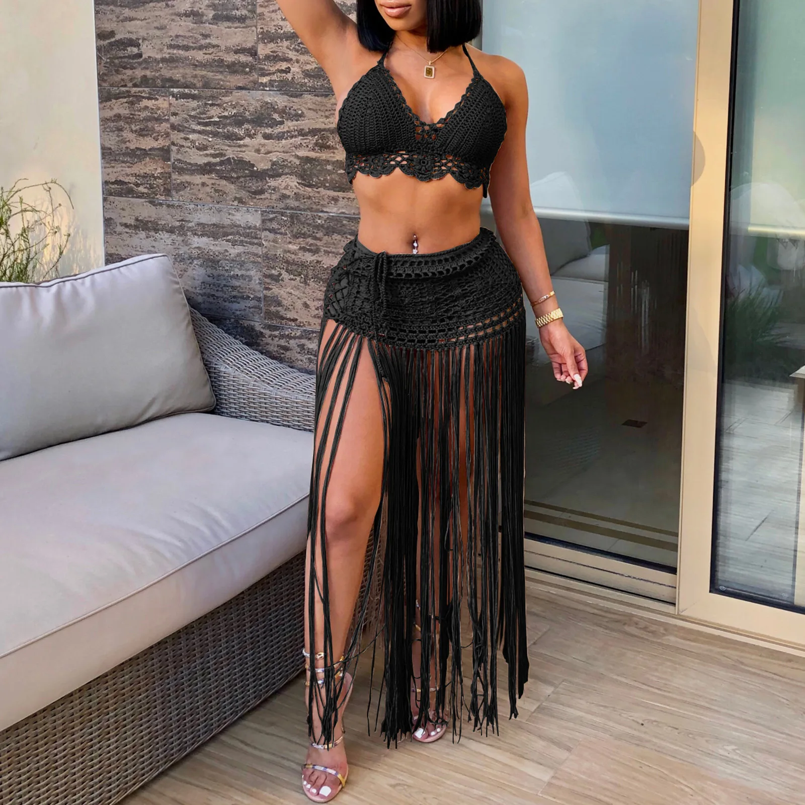 Pareo Women Beach Cover Up 2024 Bath Outlet Clothing Female Clothes Outfits Summer Bikini Hand Hook Top Extended Fringe Half