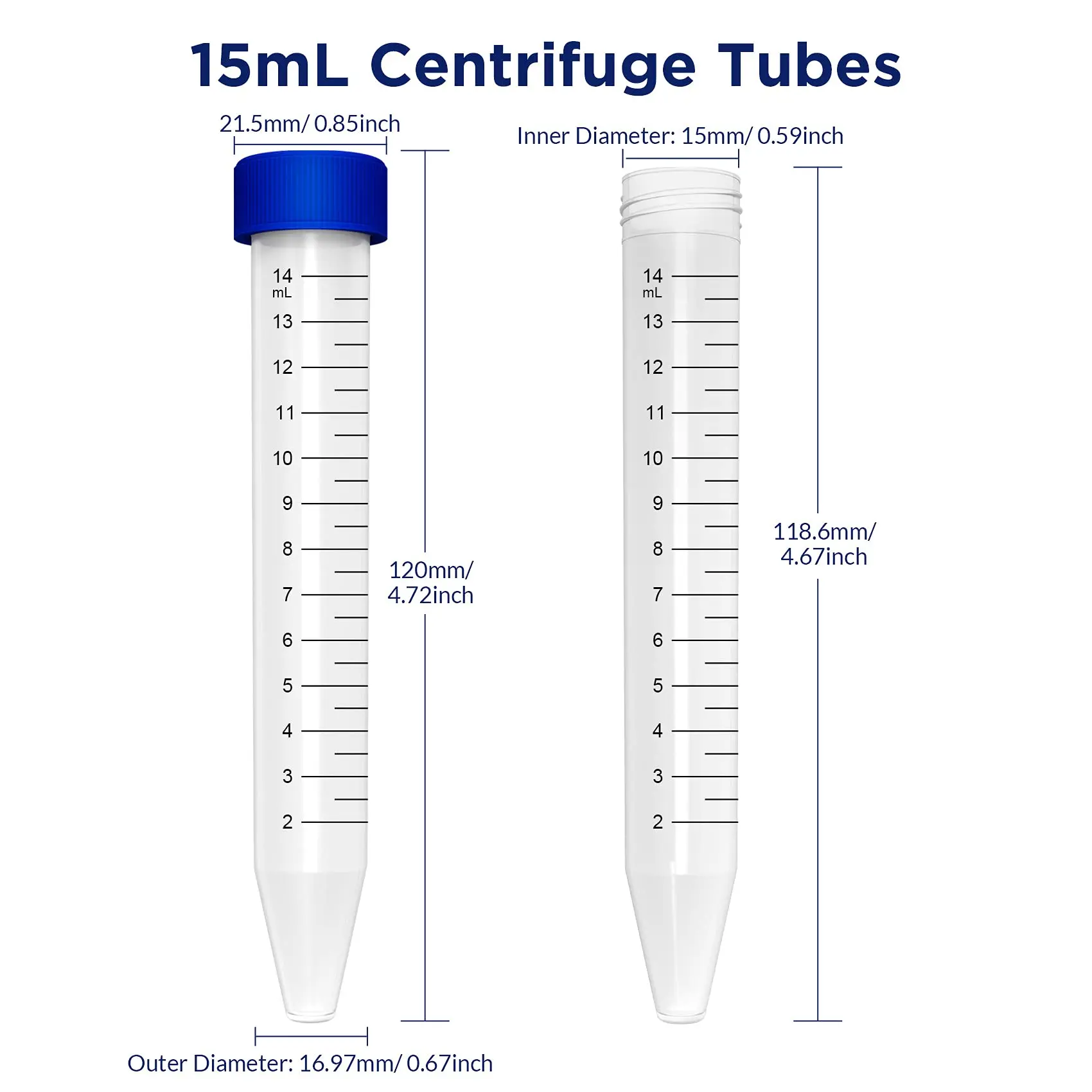15ml Centrifuge Tubes plastic Transparent Screw Cap Test Tubes with Scale Centrifuge Tube Laboratory Vial Container