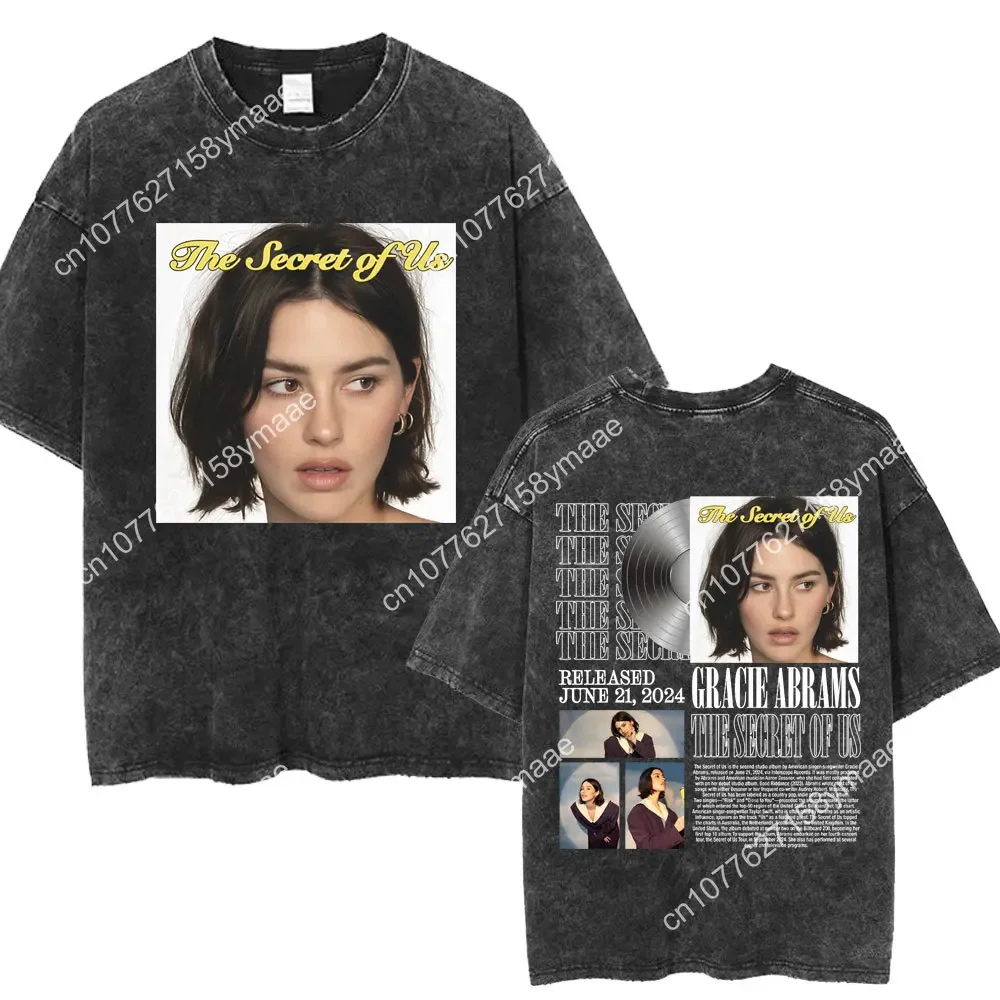 Gracie Abrams The Secret of Us Tour Washed T-Shirts Men Women Women Vintage Fashion  Album T-Shirt Oversized Cotton Y2k T Shirts