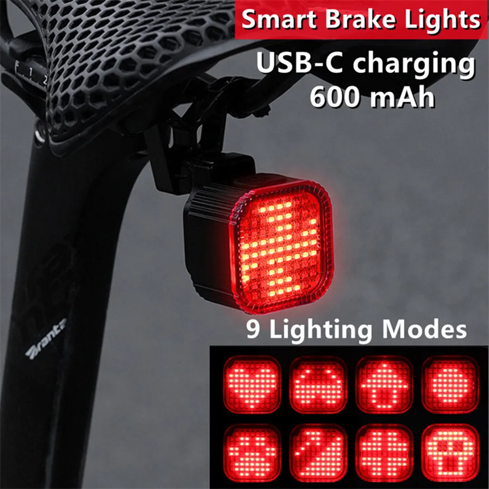 

Bicycle Brake Sensing Tail Light LED Bike Rear Safety Flash Light for Road Mountain Cycling USB Rechargeable 9 Modes Waterproof