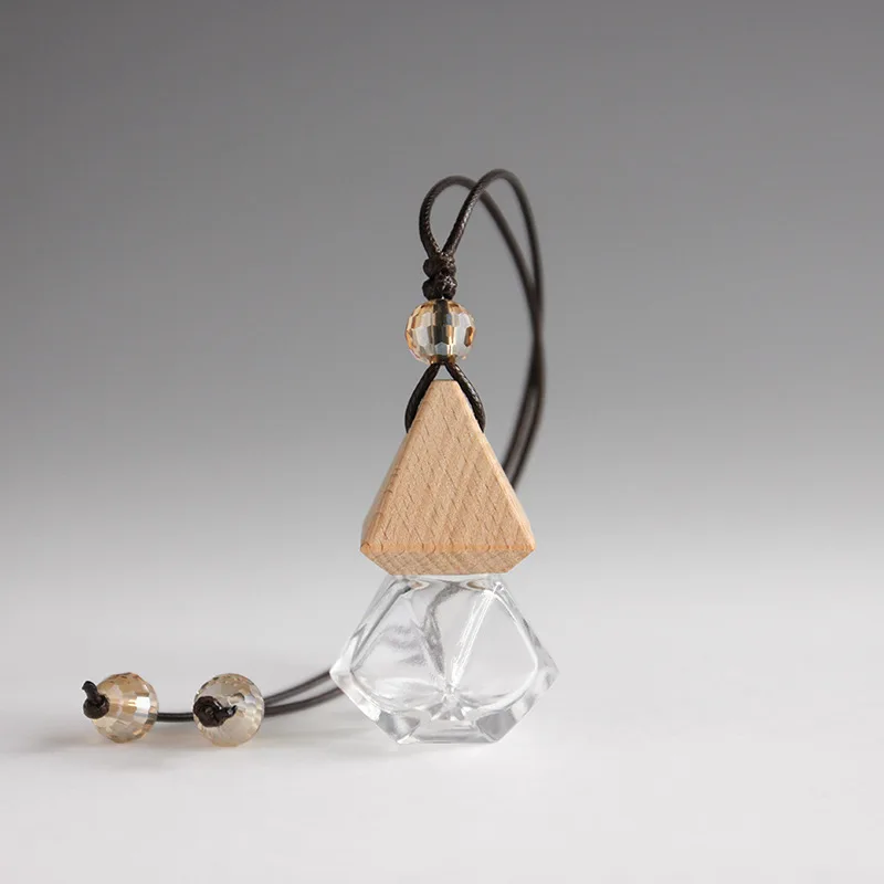 Bouteille vide d'huile essentielle de 8ML, pendentif de parfum de voiture, bijoux d'aromathérapie, bouteille en verre, pendentif de bouteille de parfum avec couvercle en bois