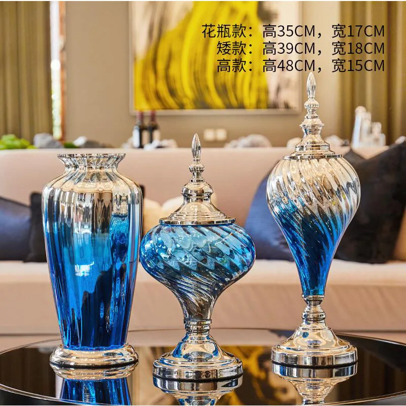 Modern Gradient Color Glass Vase+Artificial Flower Ornaments Home Furnishing Decoration Crafts Livingroom Fake Flowerpot Artwork