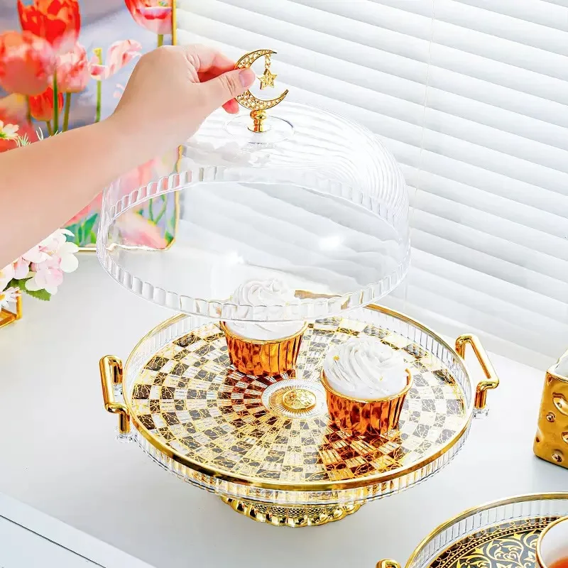 Gold Border Covered Fruit Plate Snack Cake Plate Home Living Room Dessert Display Plate Suitable for Gatherings Weddings Party