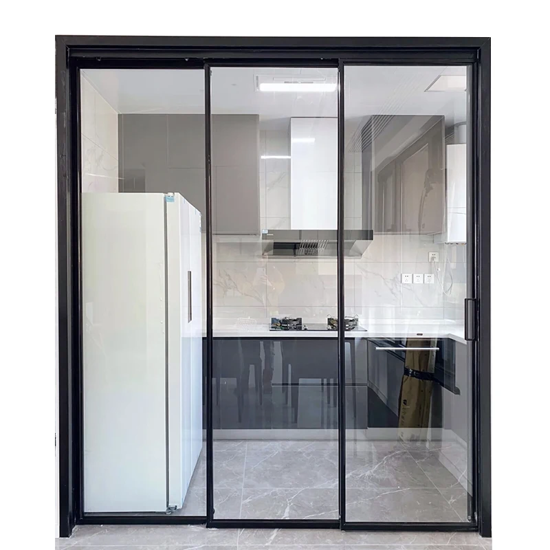 

Narrow side three linkage sliding door kitchen balcony living room partition aluminum alloy hollow glass sliding door custom