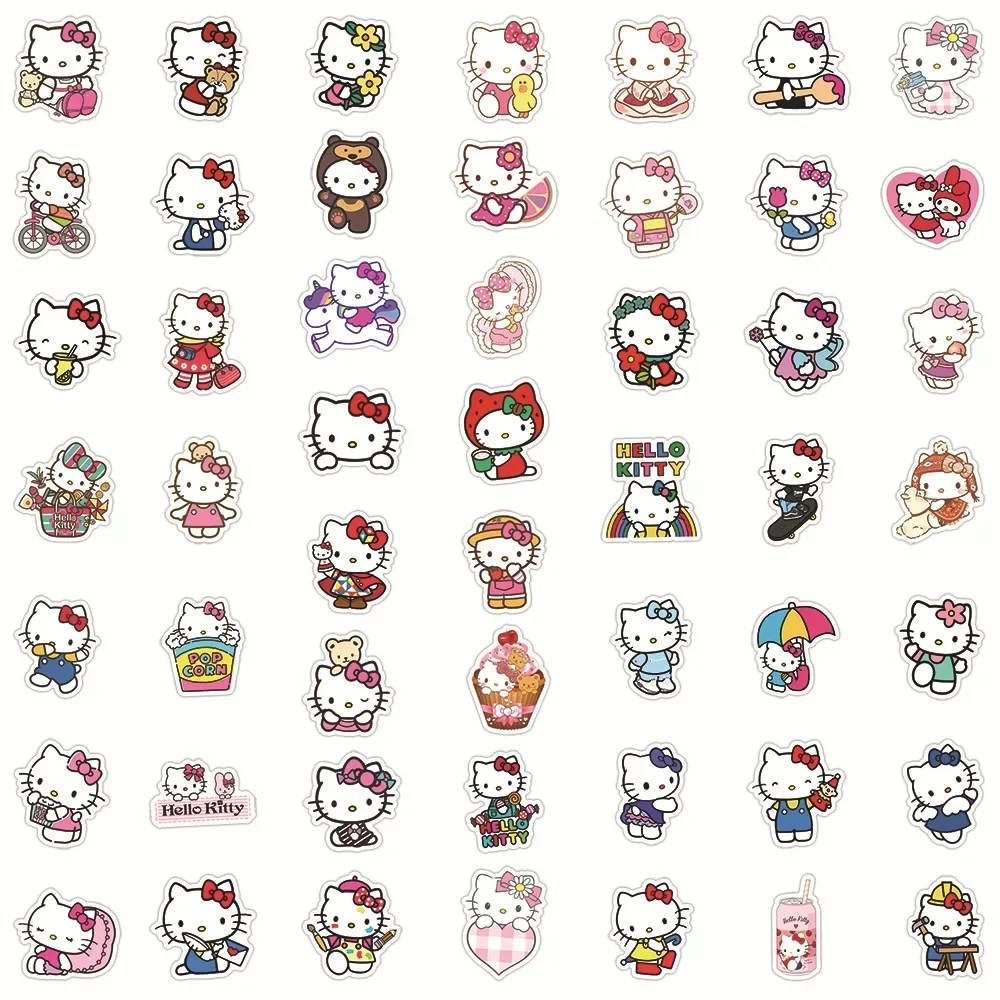 Pegatinas de Hello Kitty de dibujos animados para niños, calcomanías impermeables de vinilo para monopatín, bicicleta, guitarra, portátil, álbum de