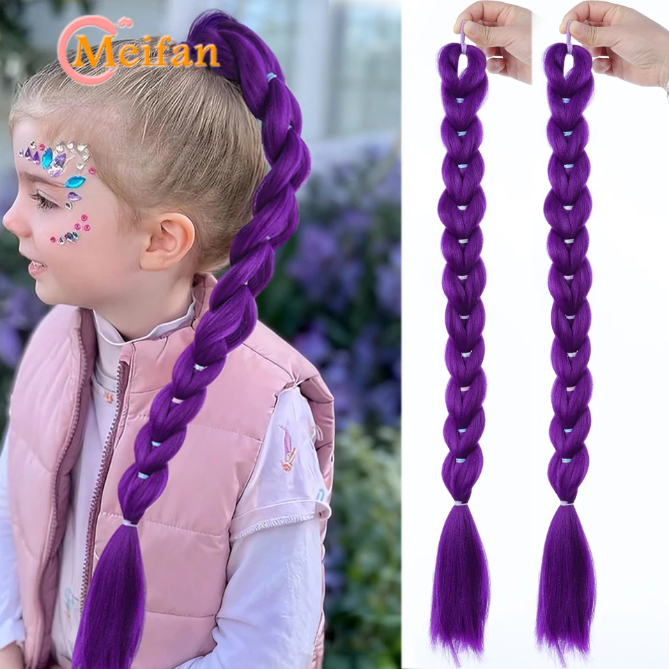 

26inch Purple Pull Through Braids Ponytail Hair Pre Braiding Hair with Tie Synthetic Hair Extensions for Halloween Costume Cospl