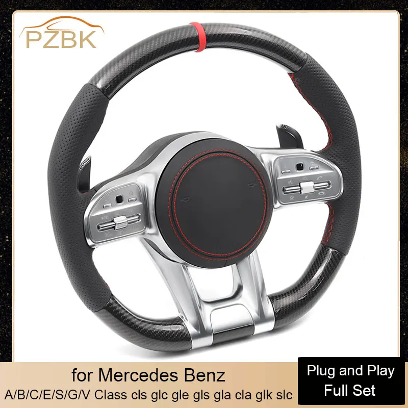 

Factory Full Set Carbon Fiber Steering Wheel Red Stiching for Mercedes Benz AMG A C E GLS GLA GLC GLE S C63 W204 W205 W206 W213