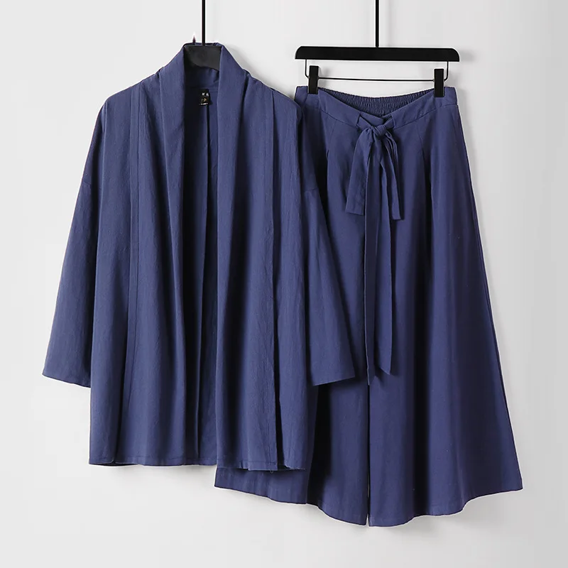 

9XL Plus Size Shirts Pants Sets Japan Style Cotton Linen Kimono Suits Man Big Size Summer Shirts and Pants Sets 8XL 7XL