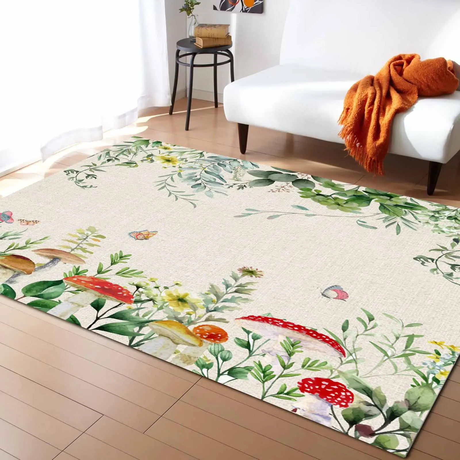 Plant Mushroom Butterfly Leaves Living Room Floor Mat Children's Bedroom Bedside Carpet Kitchen Door