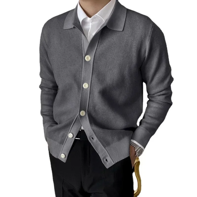 

Cardigan Men Coats Knitted Sweaters Turn Down Collar Full Sleeve Single Breasted Casual Splice Simple Knit Coat Autumn Winter